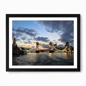 Tower Bridge At Dusk From The River Thames, London   Art Print