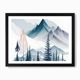 Mountain And Forest In Minimalist Watercolor Horizontal Composition 312 Art Print