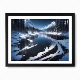 Winter mountain lake #2 - Oil Painting Art Print