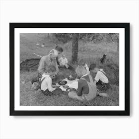 White Migrant Family Saying Grace Before Noonday Meal By The Side Of The Road East Of Fort Gibson, Muskogee Count Art Print