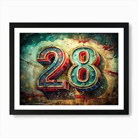 Number 28 In A Vintage Retro Style Art Print