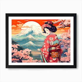Ukiyo E Mount Fuji Japan Geisha Colour 7 Art Print