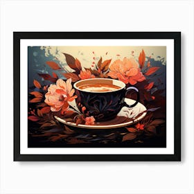 Coffee Cup With Flowers Art Print