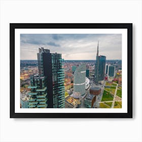 Poster Milano, Milan skyline. Skyscrapers aerial view. Aerial Photography Art Print