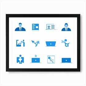 Blue Business Icons Art Print