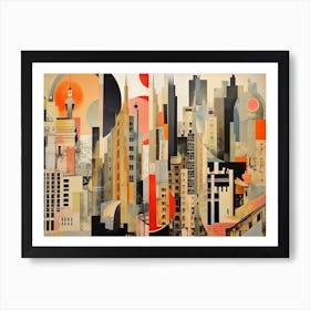 Cityscape Abstract Constructivist Collage In Red, Tan, and Black Art Print