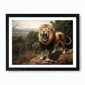 African Lion Roaring Realism Painting 3 Art Print