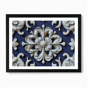 3D Sculpture Design Retro Pattern Round Curve Cross Flower Art Print