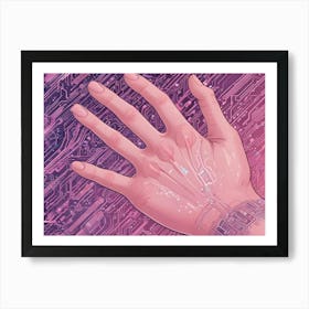 An Illustration Of A Human Hand With Integrated Circuits And Wires, Representing The Merging Of Technology And Biology Art Print