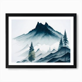 Mountain And Forest In Minimalist Watercolor Horizontal Composition 152 Art Print