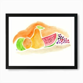 Fruits - watercolor painting kitchen hand painted orange green horizontal Art Print