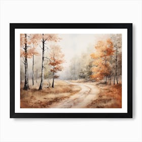 A Painting Of Country Road Through Woods In Autumn 16 Art Print