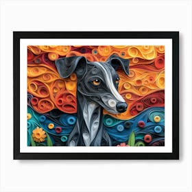 Greyhoun Paper Quilling Dog Portrait Poster