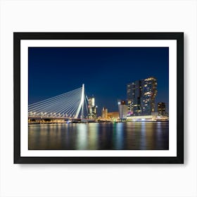 Erasmus Bridge In Rotterdam At Night Art Print