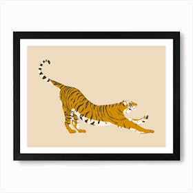 Tiger Stretching - Beige Art Print