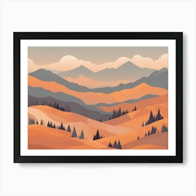 Misty mountains horizontal background in orange tone 59 Art Print