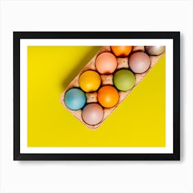 Colorful Easter Eggs On Yellow Background 2 Art Print