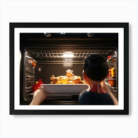 Child Preparing Food In The Oven Art Print