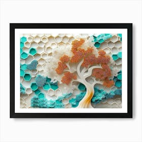 White Lattice And Ethereal Tree On Oak, Complemented By A Mix Of Turquoise And Colorful 1 Art Print