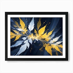 Abstract, Gold And White Fractal Design In Swirling Lines With Splashes Of Yellow Art Print