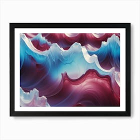 Abstract Image Of Swirling, Fluid Waves In Shades Of Blue, White, And Pink, Resembling A Landscape Or A Cosmic Scene Art Print