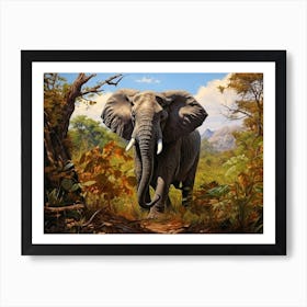 African Elephant Browsing In Africa Painting 4 Art Print