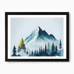 Mountain And Forest In Minimalist Watercolor Horizontal Composition 269 Art Print