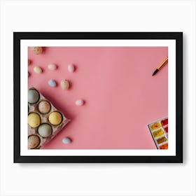 Easter Eggs On Pink Background 2 Art Print