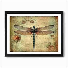 Vintage Dragonfly Floral 1 Art Print
