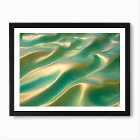 Abstract Background Of A Rippling, Flowing Green Surface, Resembling A Liquid Or Metallic Material With A Subtle Golden Sheen Art Print