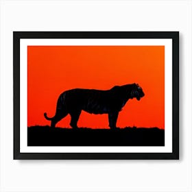 Royal Bengal Tiger Silhouette Minimalist Approach Stark Contrast Against A Vibrant Orange Backdrop Póster