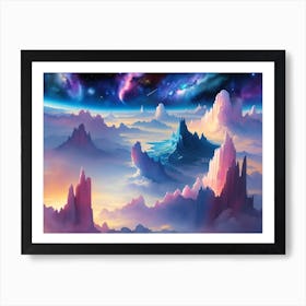 Floating Islands In Space And The Vast Cosmic Scenery Art Print