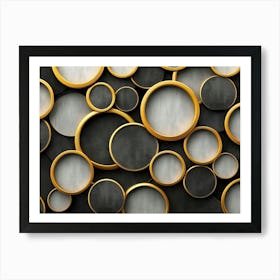 The Modern Background Is Comprised Of Black, Gray, Beige, And Golden Circles Art Print