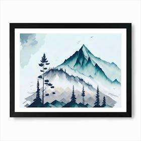 Mountain And Forest In Minimalist Watercolor Horizontal Composition 395 Art Print