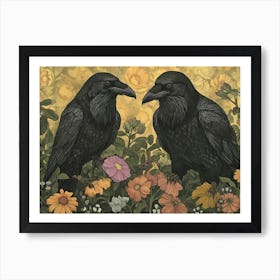 Floral Animal Illustration Raven 3 Art Print