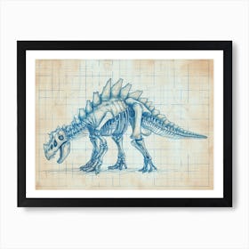 Stegosaurus Skeleton Hand Drawn Blueprint 2 Art Print