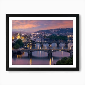 Evening View Over The Vltava Bridges Prague Art Print