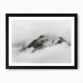 Cloudy Mountain Top Black & White Art Print