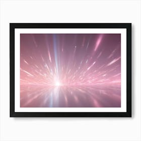 Abstract Digital Image Of A Glowing White Light Bursting From A Central Point, Creating A Starburst Effect With Light Streaks And A Soft Pink Background Art Print