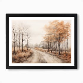 A Painting Of Country Road Through Woods In Autumn 6 Art Print