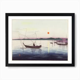 Boats And Setting Sun, Ohara Koson Vintage Japanese Art Print