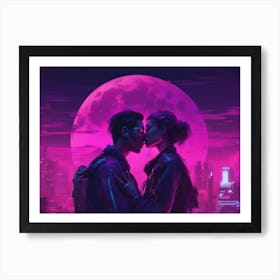 Couple Kissing At Night Art Print