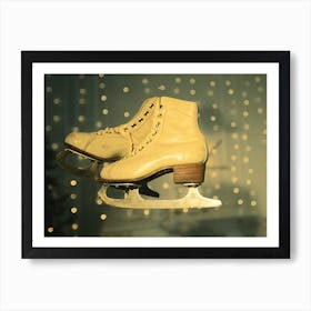 Vintage ice skates on a green background. Art Print