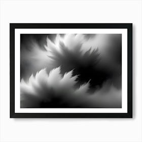 Abstract Background With A Black Background And Two Large, White, Feathery Shapes Art Print