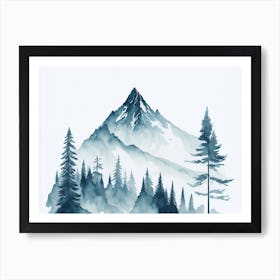 Mountain And Forest In Minimalist Watercolor Horizontal Composition 385 Art Print