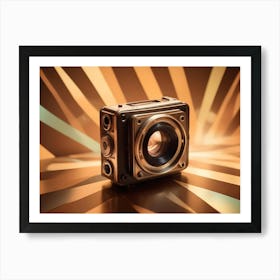 A Golden Camera On A Background Of Gold And Green Stripes Art Print