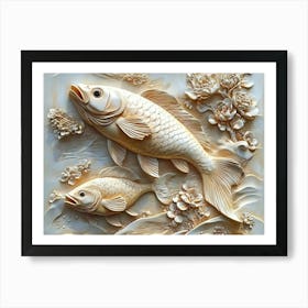 Chinese Fish Carving Art Print