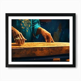 Man Carving A Wooden Board Art Print