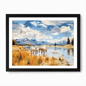 Horses Painting In Lake District, New Zealand, Landscape 2 Art Print