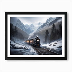 Classic Steam Train in a winter forest #5 - Oil Painting Art Print